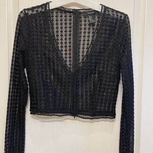 Black, Small, Forever 21 laced, zipper, trumpet long sleeve crop top